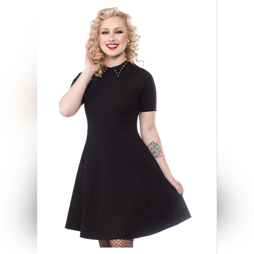 Sourpuss, 🇺🇸🇨🇦 Black Women's Dress With Studded Collar